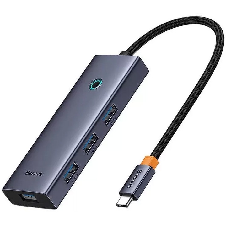 Хъб Baseus UltraJoy 6-в-1, USB-C към HDMI4K@60Hz, 4xUSB 3.0, 1xPD, 100W, сив