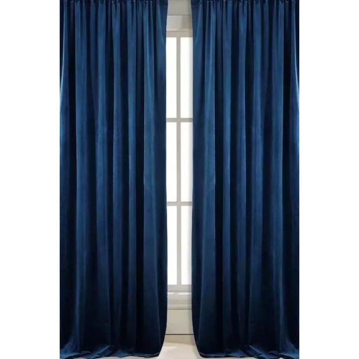Set 2 bucati draperie catifea culoare albastru imperial, croita cu rejansa pentru sina sau galerie, carlige sina, 2 x L145 x H245
