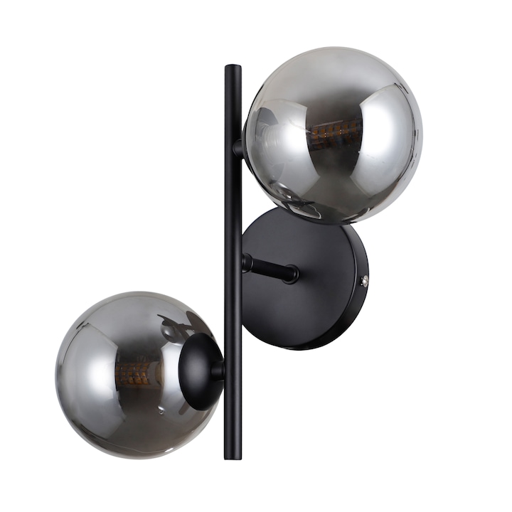 Italux Erimida fali lámpa, fekete, füstölt üveg, 2XG9