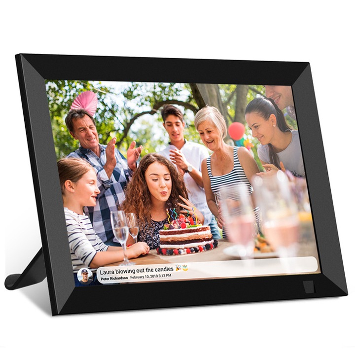 WIFI цифрова фоторамка, MOSMAOO®, 8 инча, 16 GB, сензорен екран 1280X800 HD IPS, приложение Frameo, MicroSD, снимки/видео, високоговорител, черен