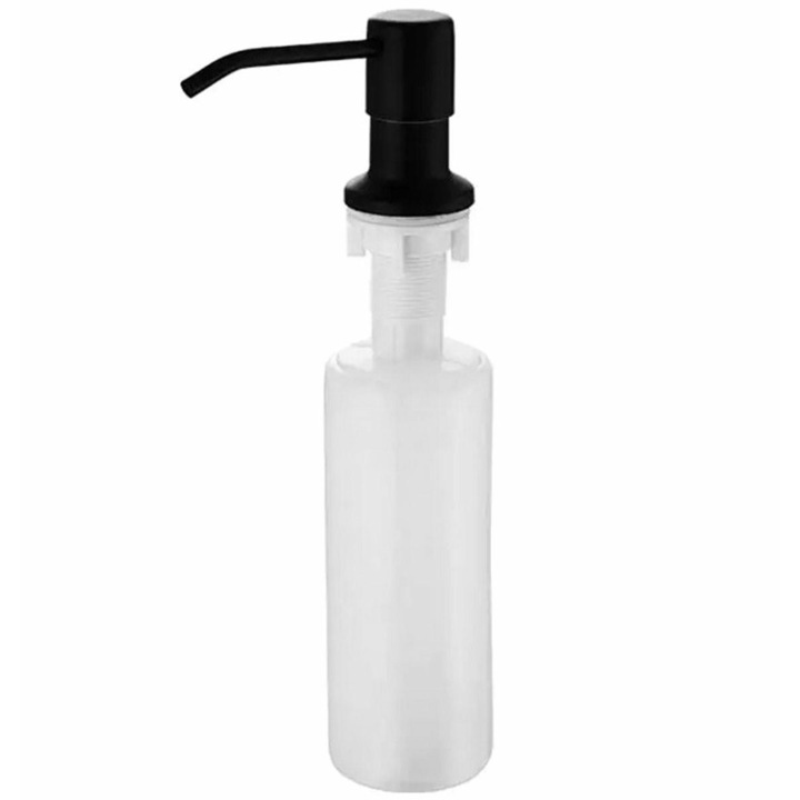 Dispenser pentru detergent lichid, Zola®, incastrabil chiuveta/blat, capacitate 300 ml, plastic, 15x5.5 cm, negru