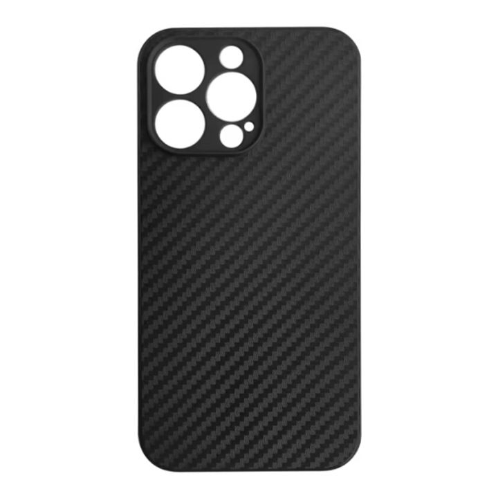 Husa Carbon pentru Apple Iphone 13 Pro, Slim, AntiSoc, Fibra de Carbon, Protectie Camera, Negru