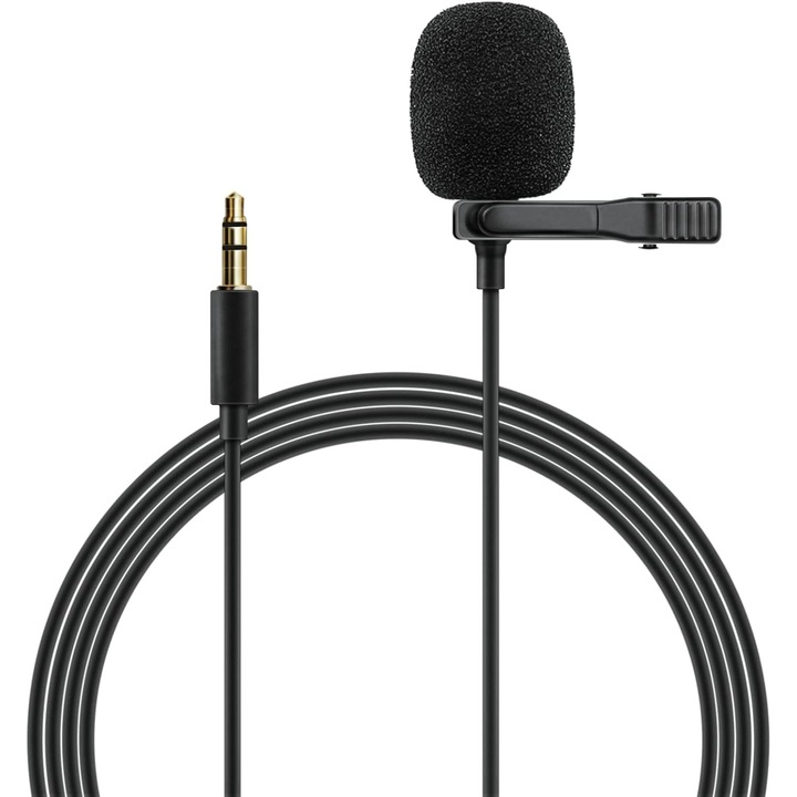 Microfon pentru Conector Stereo 3.5mm, Anulare a Zgomotului, Clip Lavalier, JENUOS®