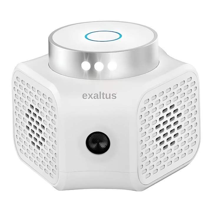 Készülék rágcsálók ellen, Exaltus®, Anti egerek, patkányok, Kettős ultrahang technológia, 120m2 lefedettség és 360⁰ hatás, 4 lépés, Villogó fények, Frekvencia 22-35/25kHz, Biztonságos emberek és háziállatok számára, Fehér
