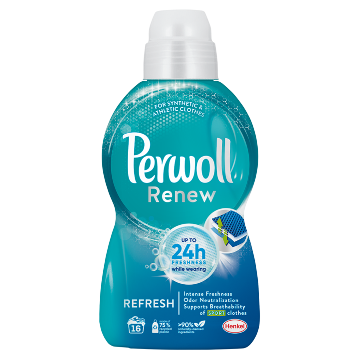 Течен Перилен Препарат Perwoll Renew Sport & Refresh, Възстановява Интензивността На Тъмните Цветове, Нежно Почиства, 990 Мл, 18 Пранета