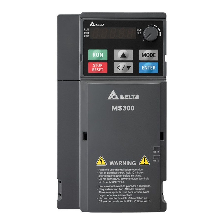 Convertizor de frecventa, seria VFD-MS300, 0.75 kW, IN: 3 x 380 VAC, OUT: 3 x 380 VAC, HD 2.7 A, ND 3 A, IP20, RS-485, filtru EMC, VFD2A7MS43AFSAA