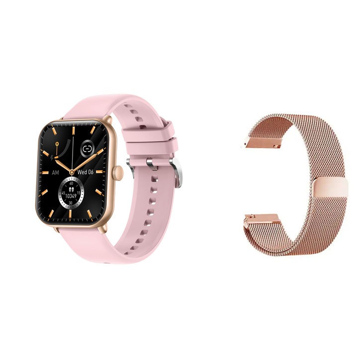 SmartWatch VIBE™, Infinity Touch 1,96 инча, Full touch, Bluetooth Calling, 24/7 Heart Rate Monitoring, Blood Pressure, ECG, SpO2 Oximeter, Weather, Fitness Tracker, Call/Social Network Notifications, Music Player, Силиконова каишка, Розов