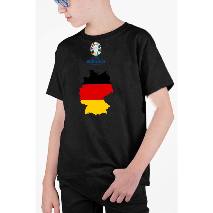 Tricou personalizat pentru copii cu imprimeu, Campionatul european 2024 - Germania, Bumbac, Negru, 140-152 cm