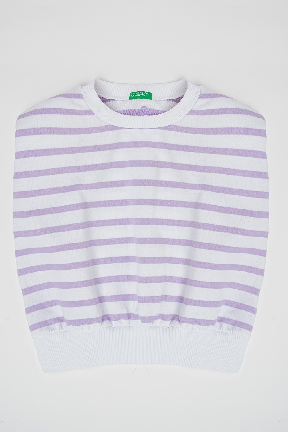 United Colors of Benetton, Top cu model in dungi si bureti pe umeri, Alb, Lila, 130 CM
