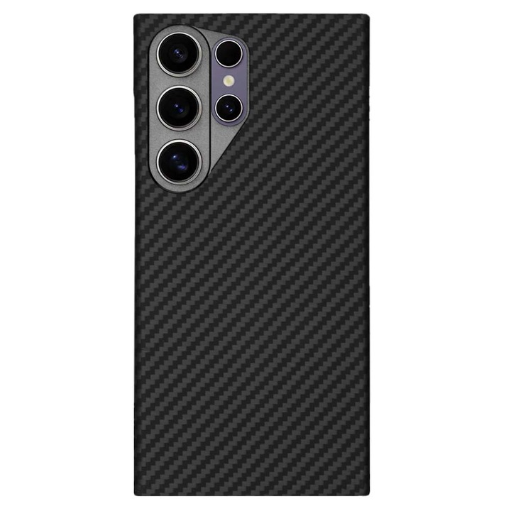 Калъф от въглеродни влакна MagSafe SILKASE за Samsung Galaxy S24 Ultra, арамиден кевлар, камера метал, черен мат