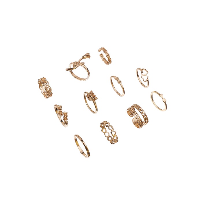 Set 11 inele aurii cu flori, fluture, inimi