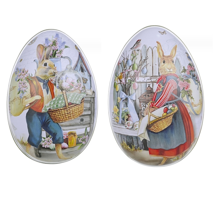 Rechizite pentru decoratiuni de Paste Oua de tabla de Paste, oua colorate de fier de iepure, coji de oua de bomboane 11cmx6.5cmx7cm (2 bucati)