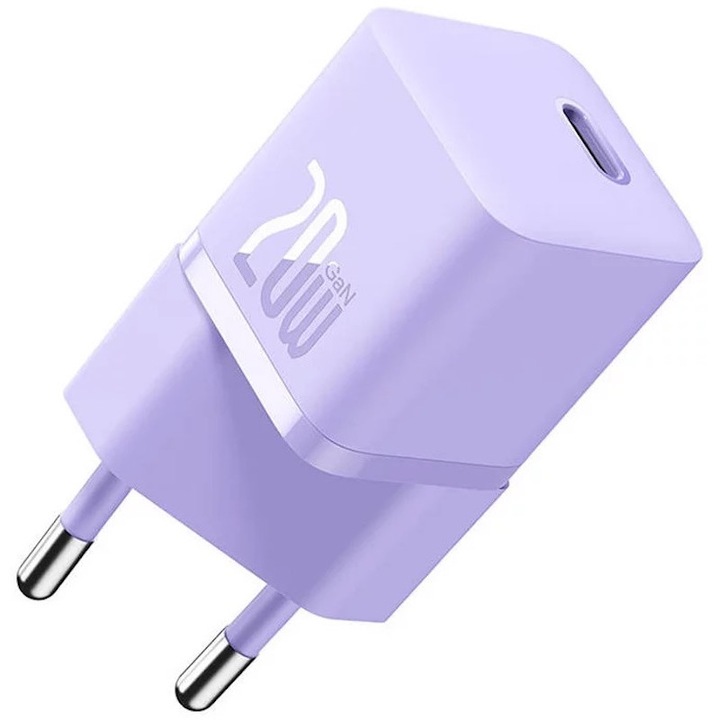 Incarcator Retea Baseus GaN5 Mini Fast Charger, USB-C, 20W, Mov