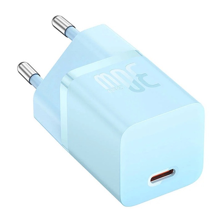 Мрежово зарядно устройство Baseus GaN5 Mini, 30W, USB-C, бързо зарядно устройство, синьо