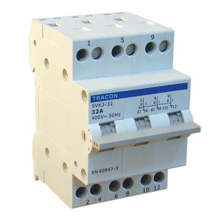 Siguranta automata, Tracon Electric, SVK3-32, 32A, 3P, IP40, montaj pe sina, 240/400V AC