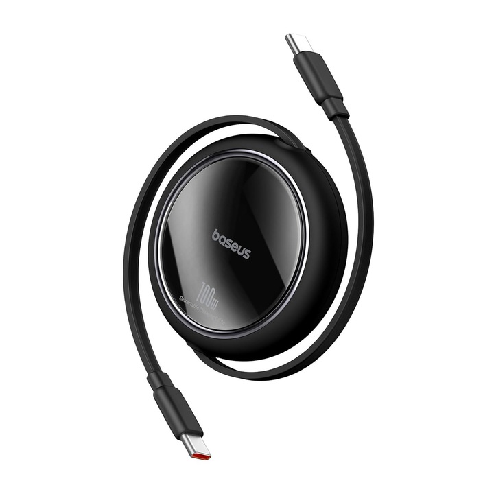 Мини кабел Baseus Free2Draw, прибиращ се, USB-C към USB-C, 100 W, 1 м, черен