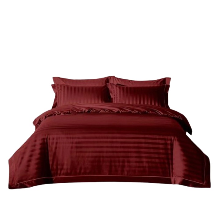 Damaszt ágynemű, 100% pamut, franciaágyhoz, 6 db, 230x250 cm, bordó vörös
