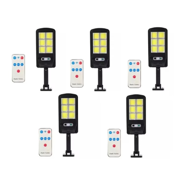 5 db szolár lámpa készlet 6COB 96 LED, 50 W, 3 világítási mód, távirányító több funkcióval, BZRSH