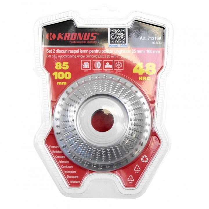 Rasp tárcsa készlet fához, sarokcsiszolóhoz, Kronus márka 85 mm / 100 mm x 22,2 mm