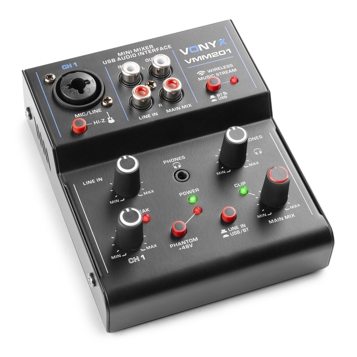 Mixer audio cu 2 canale, USB/Bluetooth, Vonyx VMM201