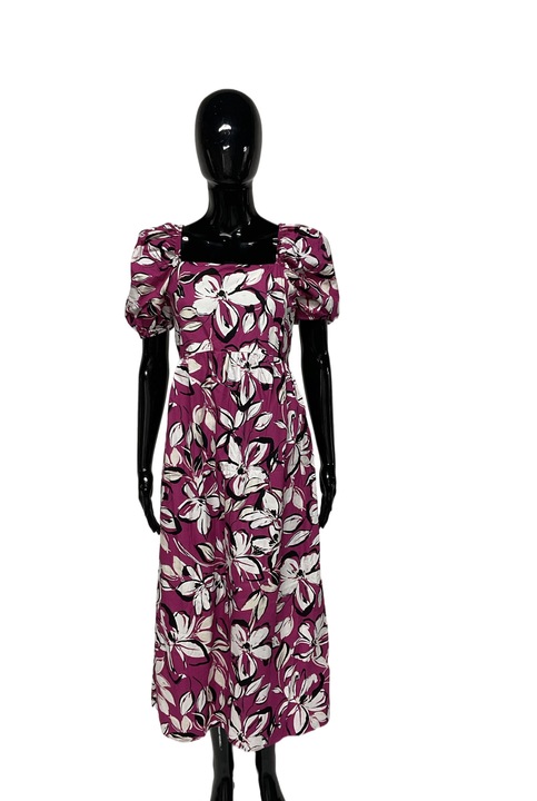 Rochie mov cu maneci bufante si flori albe, Sisters, Mov