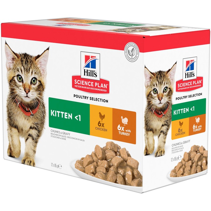 Nedves táp macskáknak Hill's SP cica multipack, csirkével és pulykával, tasakok, 12 x 85g
