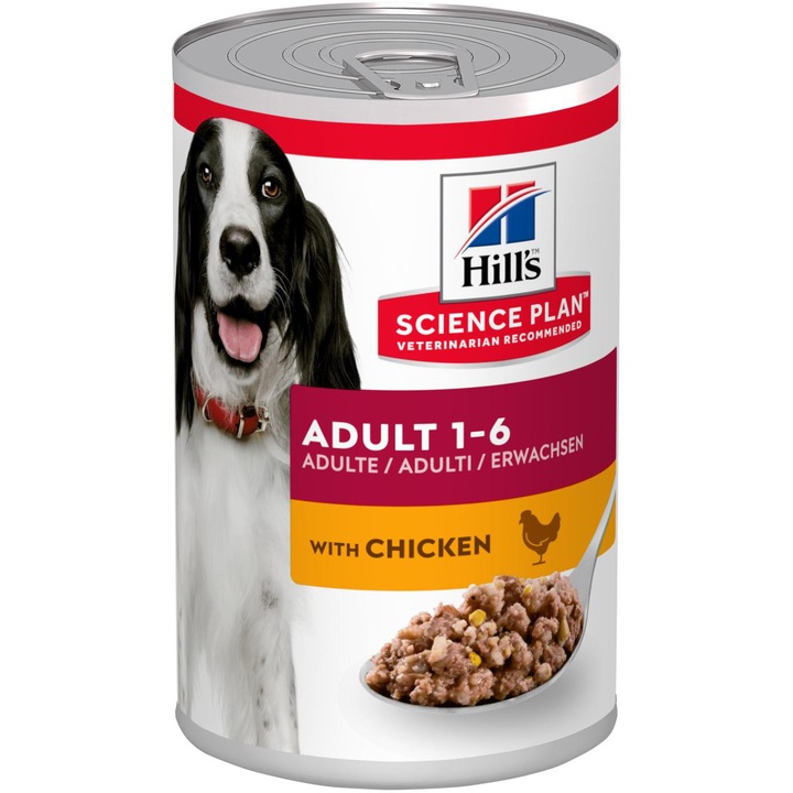 Hrana umeda pentru caini Hill's SP adult, cu pui, conserva, 370 g