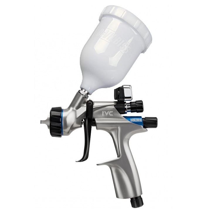 Pistol de vopsit De Vilbiss DV1 Digital, digital, cap HVLP Plus, cu diuza de 1.1 mm, 300 l/min, cu cana plastic 600 ml