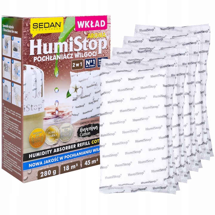 Set 4 rezerve pentru dezumidificator, Humistop, Cu miros de flori, Alb