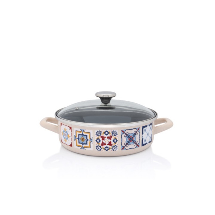 Cratita 3.6l cu capac din sticla Porto Metalac email/24cm/3.6l