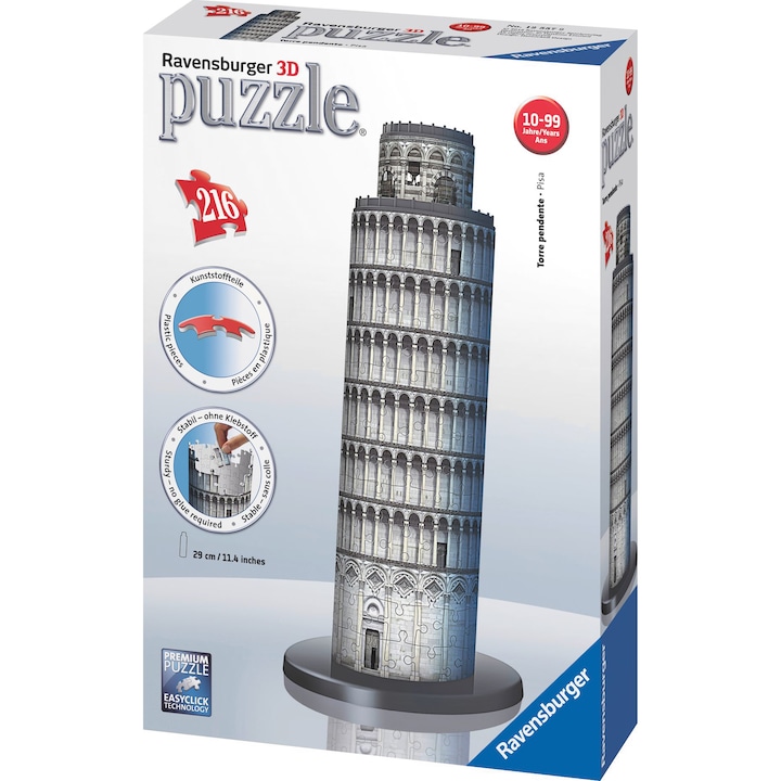 3D Пъзел Ravensburger - Наклонената кула в Пиза, 216 части
