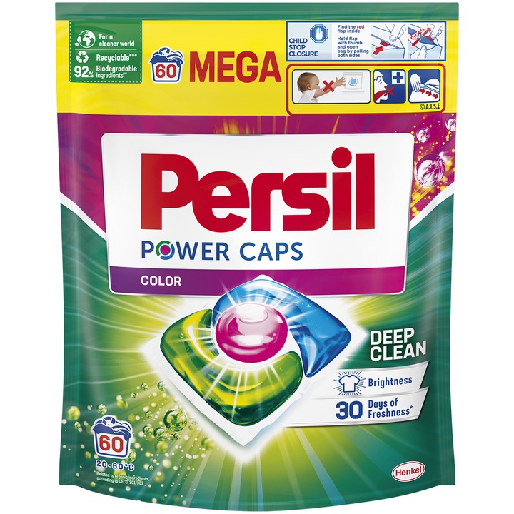 Detergent de rufe capsule Persil Power Caps Color, 60 spalari