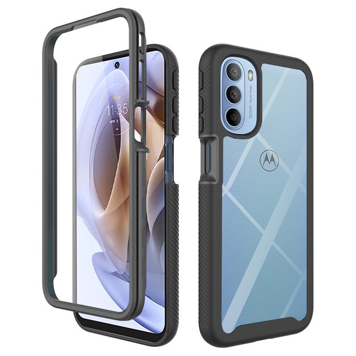 Husa de protectie Defense360 compatibila cu Motorola Moto G31 4G/Moto G41 4G, folie protectie inclusa, margini intarite negre, TPU, Transparent