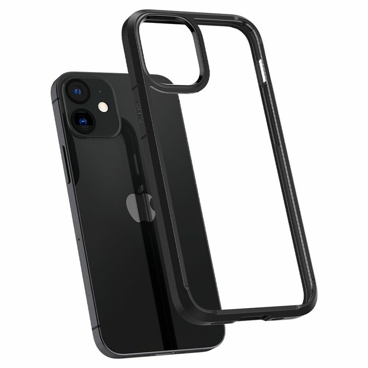Husa de protectie compatibila cu Apple iPhone 12/iPhone 12 Pro, Ultra Hybrid, margini negre intarite, TPU, Transparent