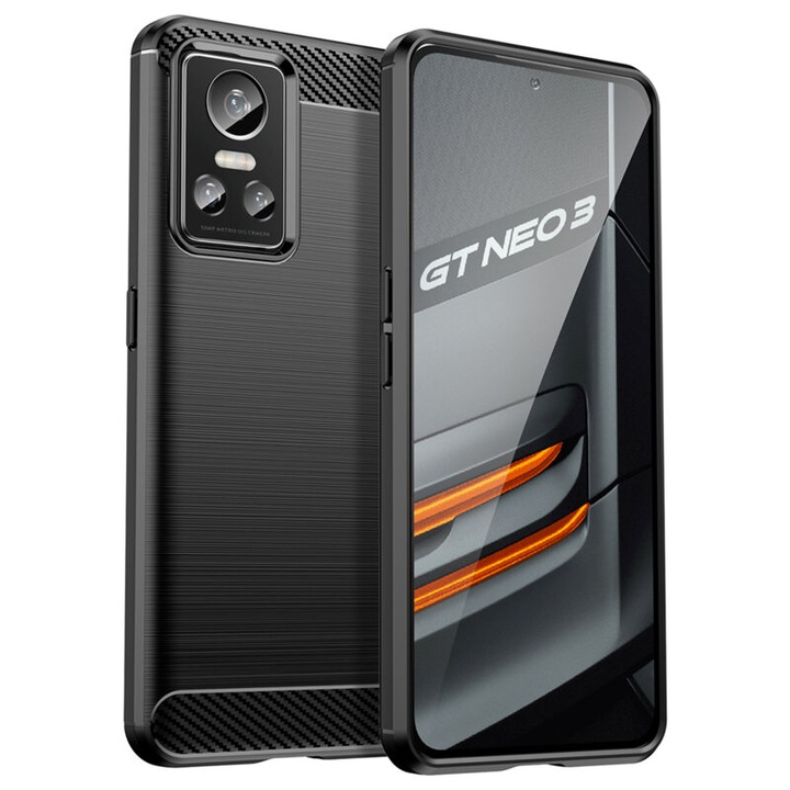 Защитен калъф, съвместим с RealMe GT Neo 3 80W/150W, въглероден силикон, черен