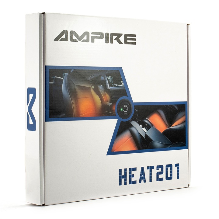 Kit incalzire scaune auto Ampire, carbon, 2 trepte de incalzire 12V pentru sezut si spatar, instalatie pentru 1 scaun