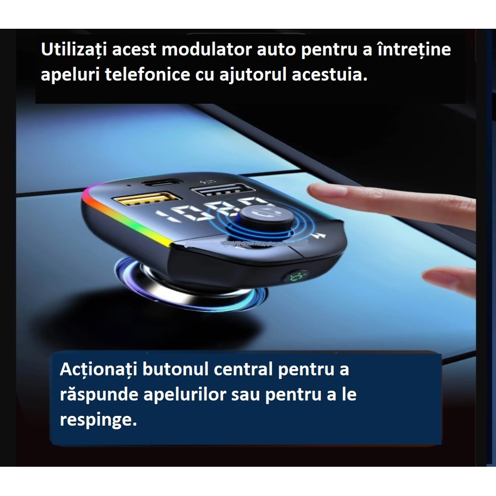 Modulator Auto, Functie Bluetooth 5.0, Functie Incarcare Rapida USB-C ...