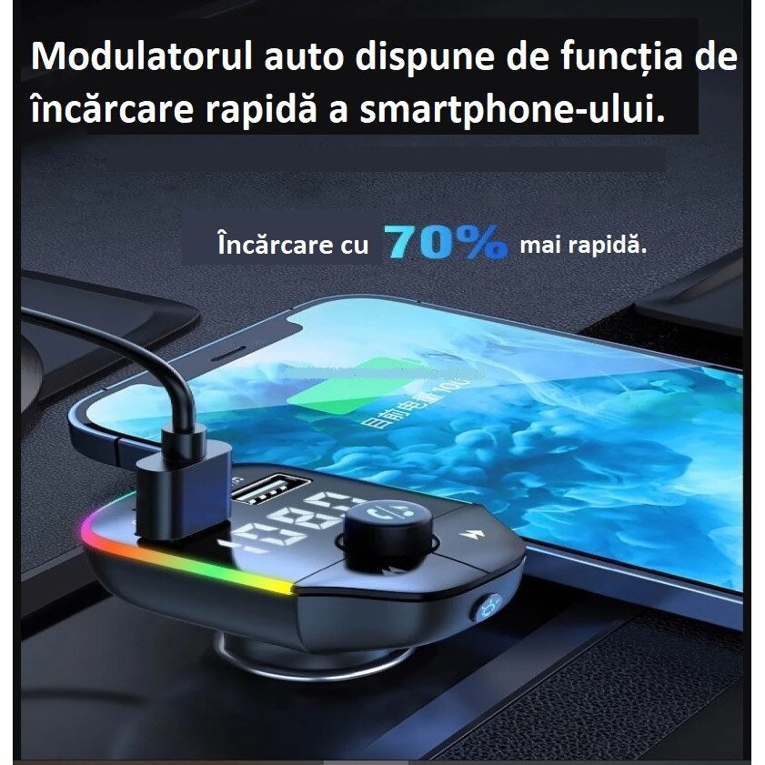 Modulator Auto, Functie Bluetooth 5.0, Functie Incarcare Rapida USB-C ...