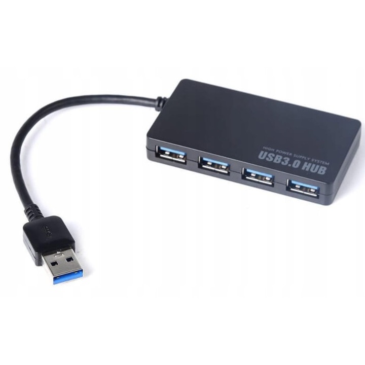 Adaptor 4-in-1 Zenwire® HUB, splitter 4× USB 3.0, 5 Gb/s, aluminiu Silver, Plug&Play, protectii supratensiune, compatibil USB 3.0/2.0, port alimentare suplimentara, design compact