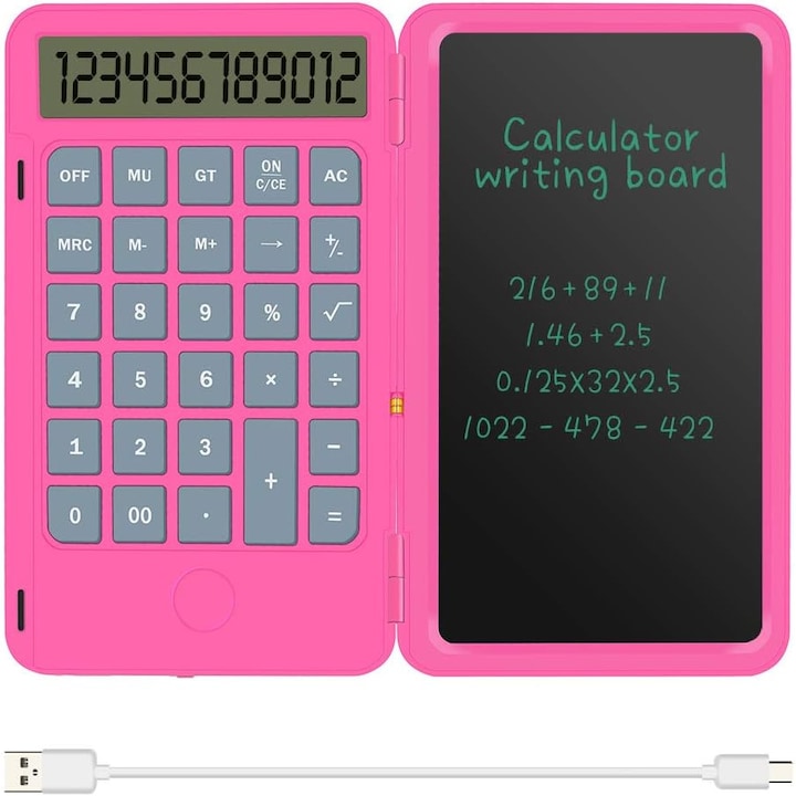 Calculator stiintific, Excitat®, Cu tableta pentru scris si creion Stylus, USB, Pentru notite, studenti, birou, scoala, roz