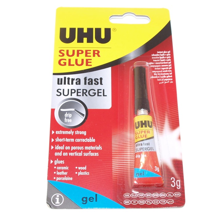Лепило, UHU, Супер лепило, Гел, 3гр