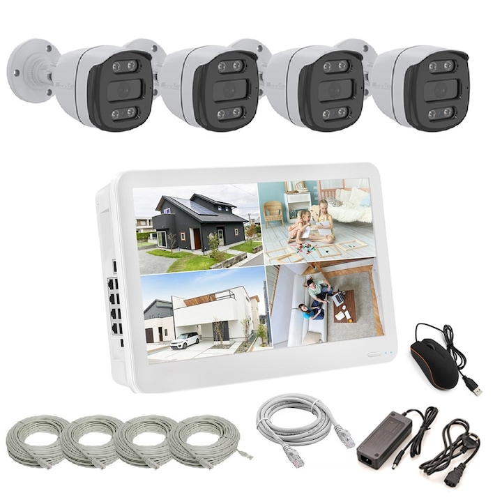 Kit de supraveghere video ENVIO complet IP POE cu 2 camere FULL COLOR 5MP PESS-KIT2CHMBFM60H500S-DLM