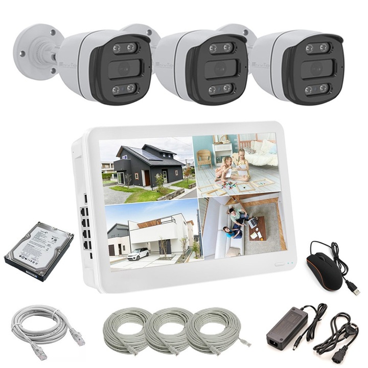 ENVIO пълен IP POE комплект за видеонаблюдение с 3 камери 4MP PESS-KIT3CHMBFP60H400-WHDD