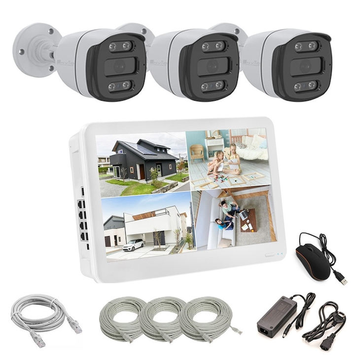 Sistem supraveghere IP exterior basic Hikvision 4EXTIR30-2MP-HDD, 4 camere, 2 MP, IR 30 m, 2.8 mm, PoE, HDD 1 TB