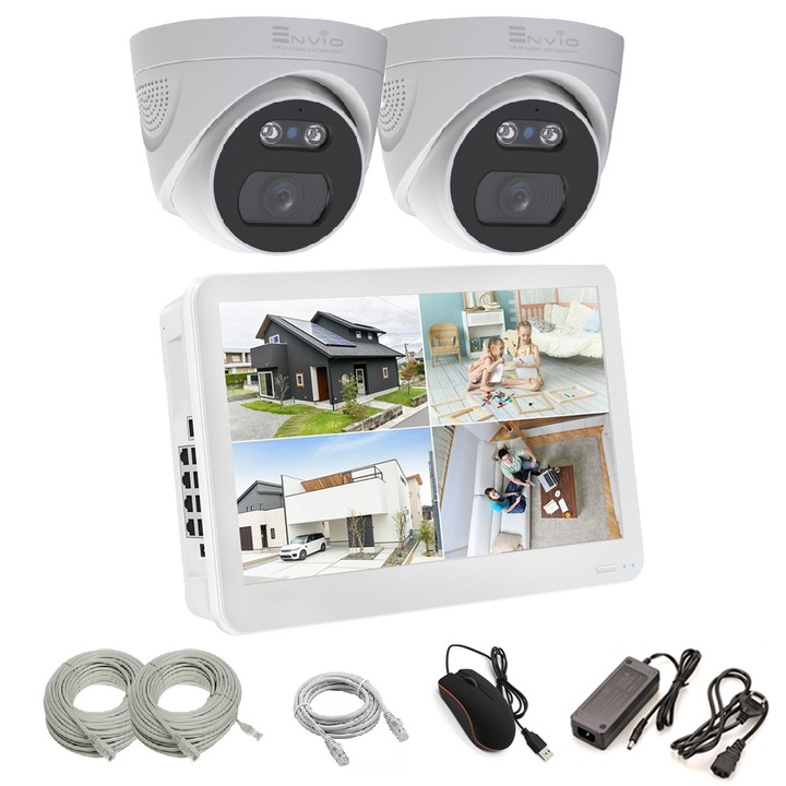 ENVIO пълен IP POE комплект за видеонаблюдение с 2 камери ПЪЛНОЦВЕТЕН 4MP PESS-KIT2CHMDFM70H400-DLM