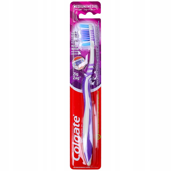 Periuta de dinti, Colgate, Zig Zag, Duritate medie, Alb/Mov