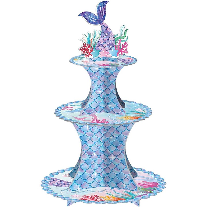 Többszintű támogatás süteményekhez, Chucai, Sellők Modell, Karton, 3 szint, 50X28X28CM, Többszínű