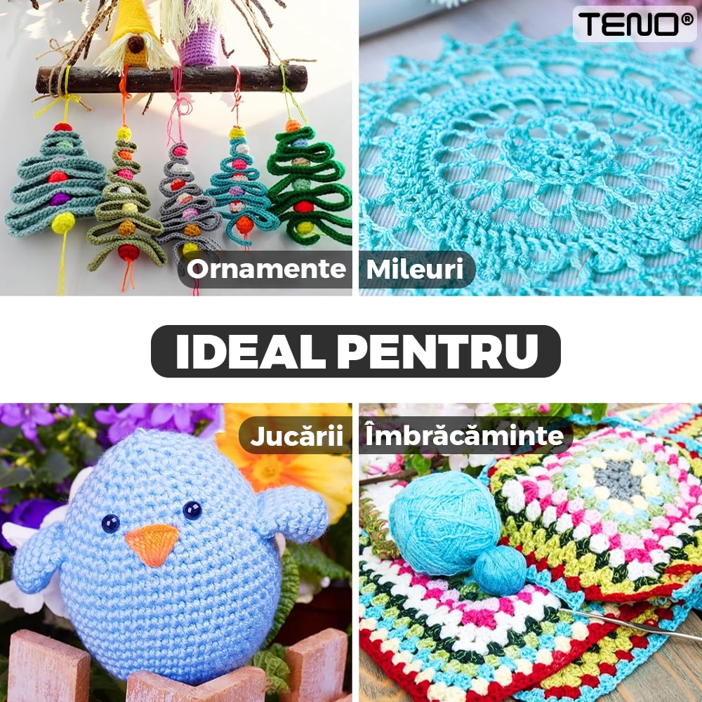 Професионален комплект за плетене на една кука Teno®, 100 части, 12 ...