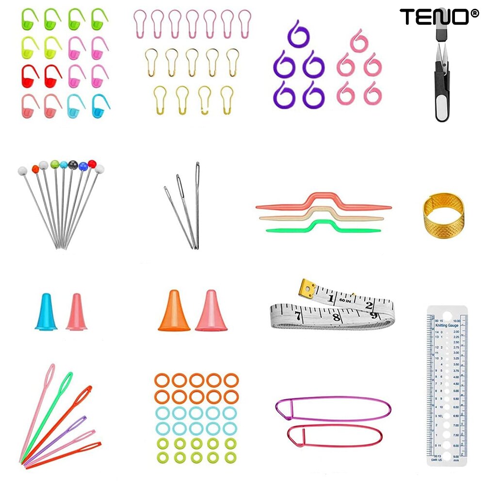 Професионален комплект за плетене на една кука Teno®, 100 части, 12 ...