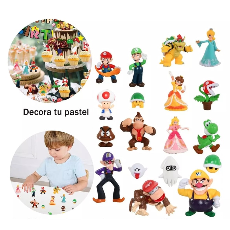 スーパーマリオSuper Mario Figurine Collection Set 18 Figurine Super Mario (Mario, Luigi, Princess Peach, Yoshi